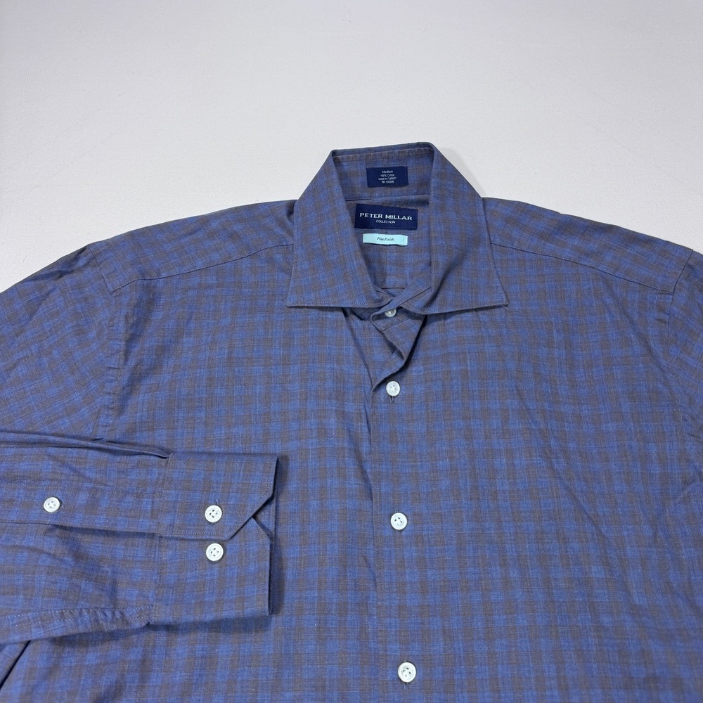 Peter Millar Collection Flex Finish Shirt Mens Medium Blue Brown Button Down